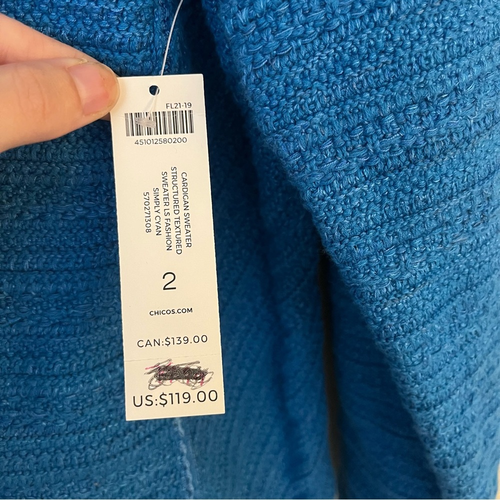 Chico’s Textured Jacket Cardigan Business Wear Simply Cyan 2 US Large - Picture 9 of 12